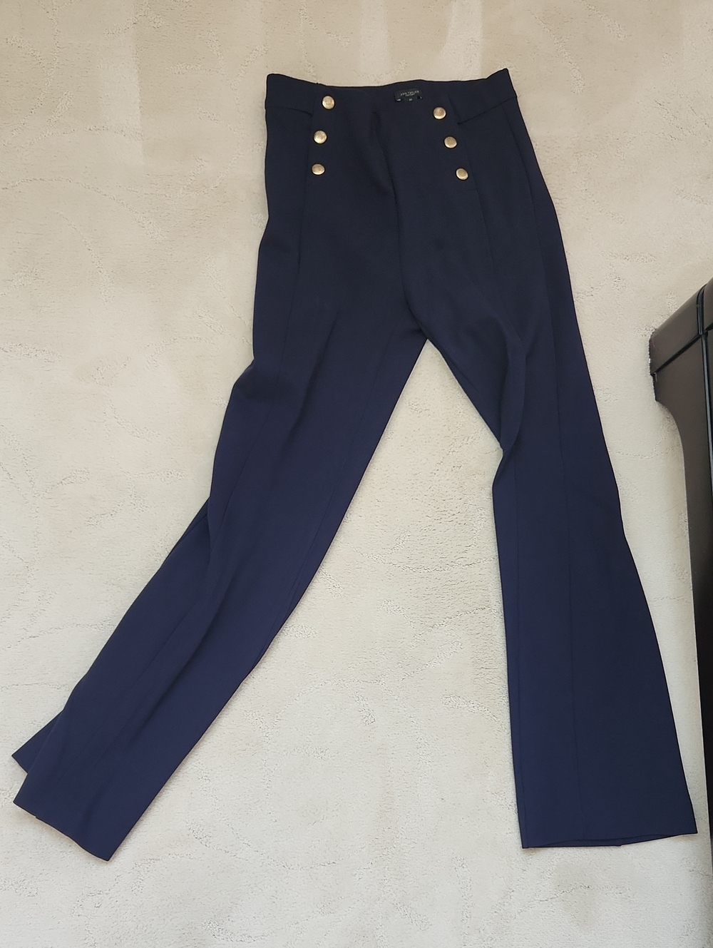 Ann Taylor Factory Navy Boot-Cut Pants with Gold Buttons